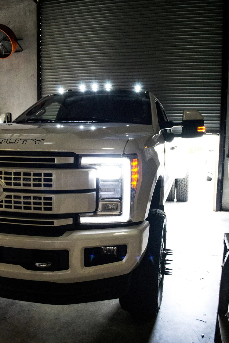 17-22 Ford Super Duty (5-Piece Set) Cab Roof Light Kit in White High-Power LED with Smoked Lens/Amber Lens - (Attn: This cab light kit replaces OEM factory installed cab roof lights) - PRIMO DYNAMIC